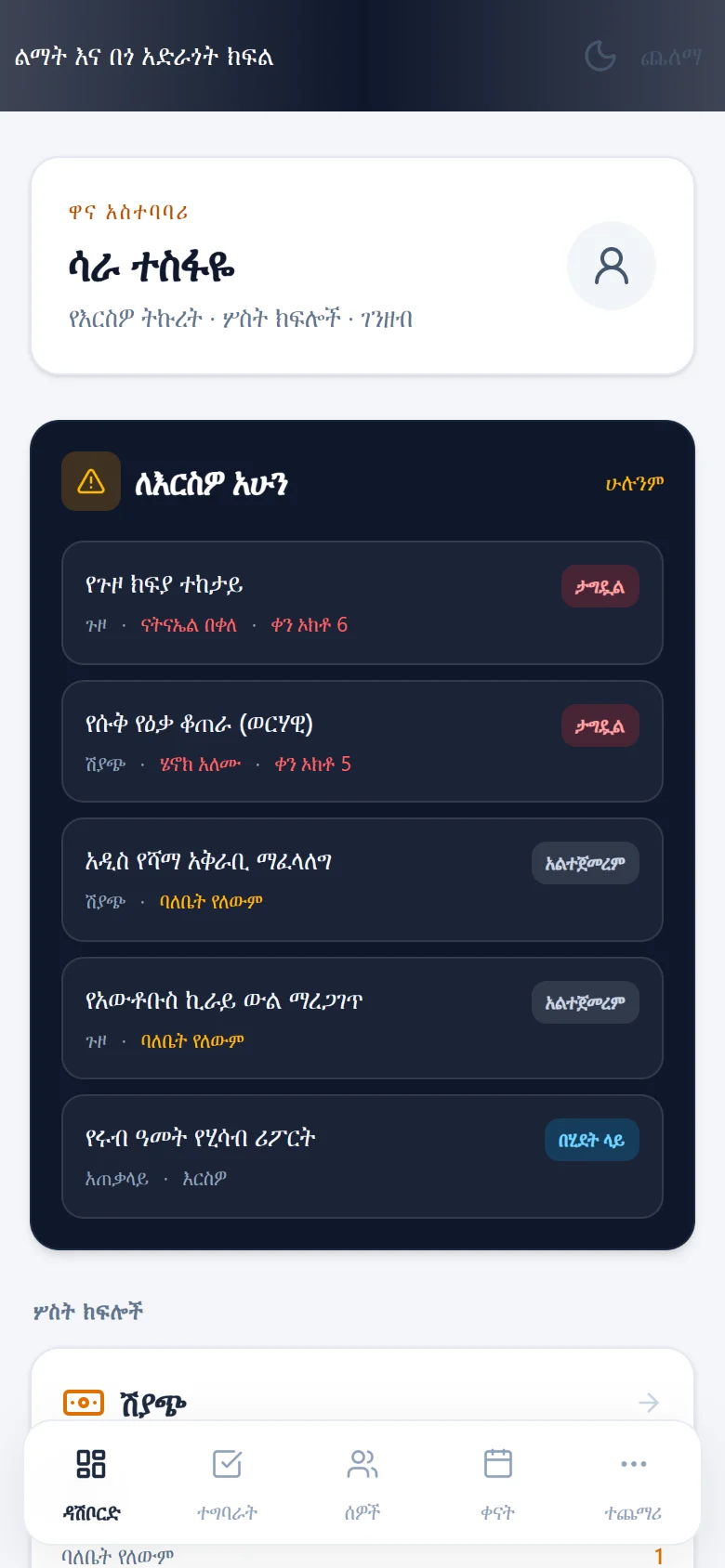 Coordinator dashboard